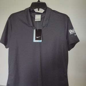 Nike Women's Dri Fit Size L New Golf Shirt/Top Gray v neck embroidered on sleeve